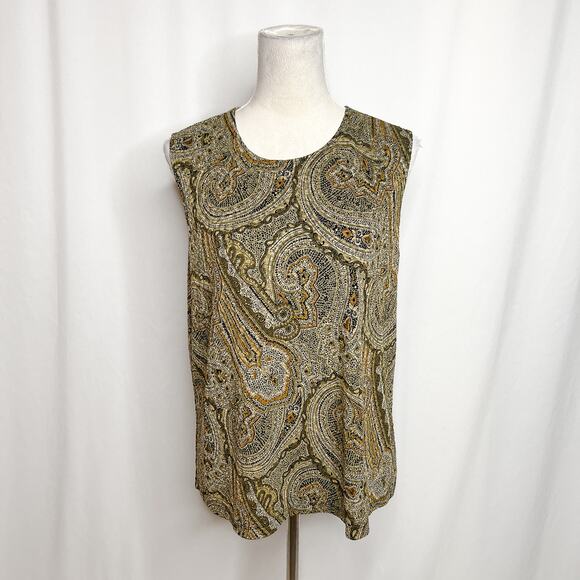Laura Ashley Vintage Abstract Paisley Shirt Sleeveless Textured Women's XL 90s - Picture 2 of 10